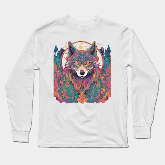 Trippy Wolf Long Sleeve T-Shirt by PlushFutura